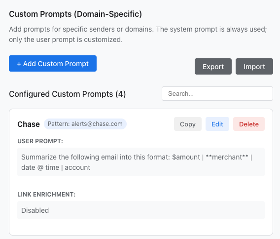 Custom prompts configuration